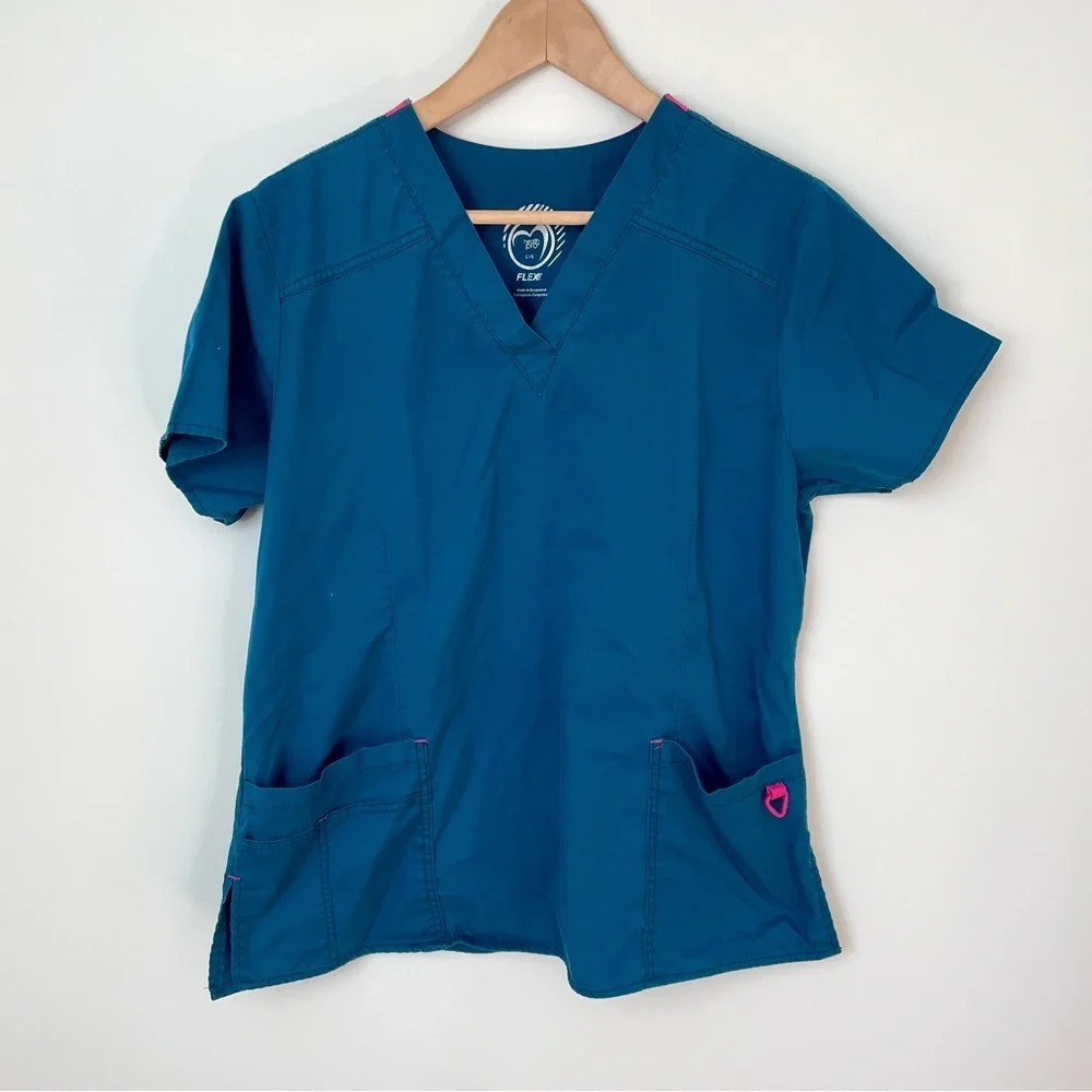 Health Pro Flex Teal Scrub Top Large